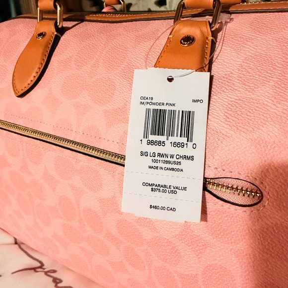 Coach Powder Pink & Tan ROWAN LRG satchel +Matching Corner Zip Wristlet Wallet - Picture 10 of 12